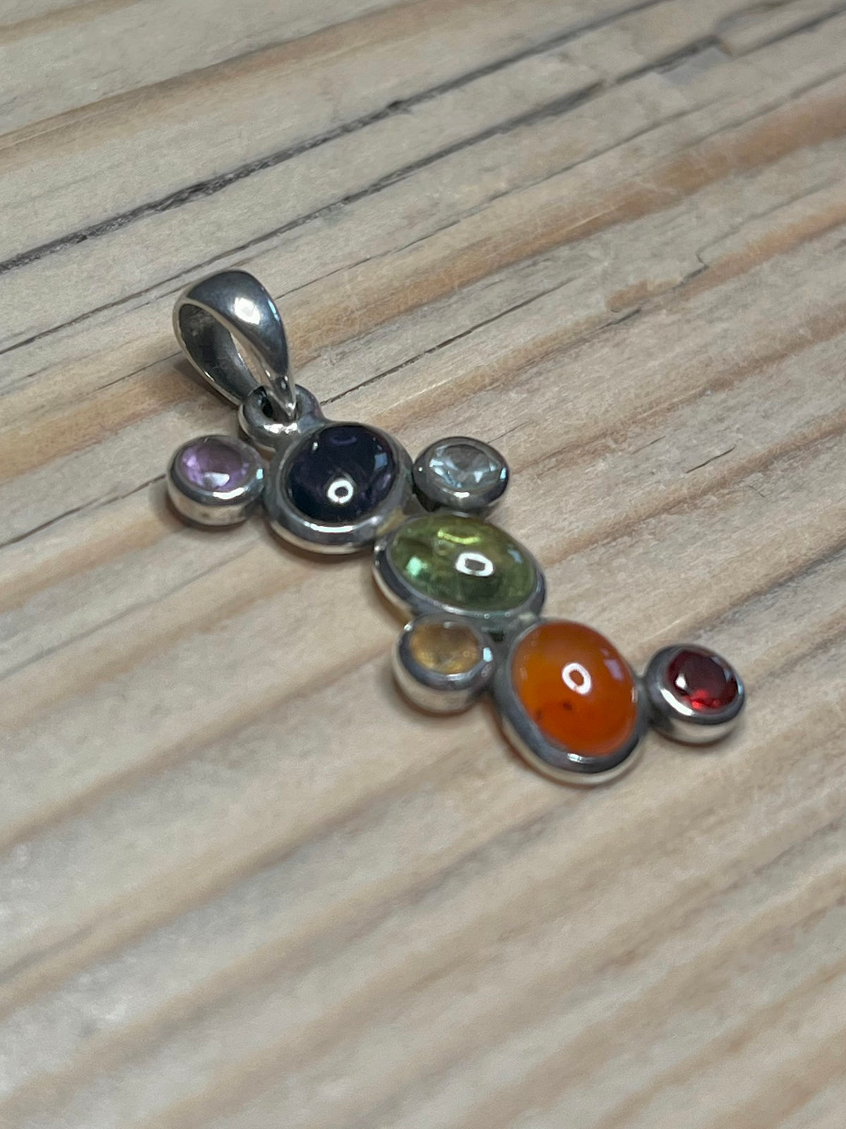 Seven Chakra Gemstone 925 Sterling Silver Pendant
