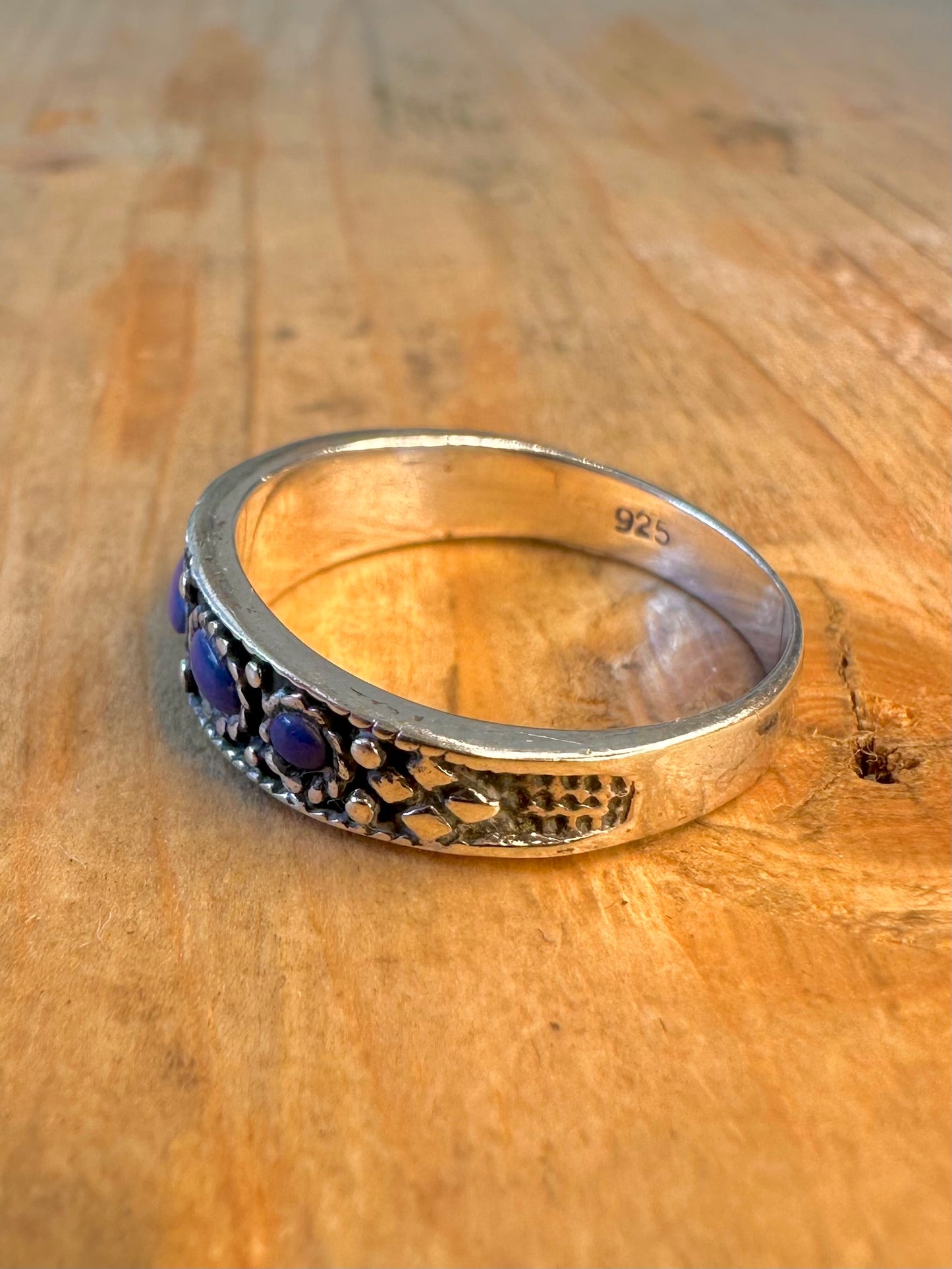 Lapis Ornate Band 925 Sterling Silver Size Q Ring