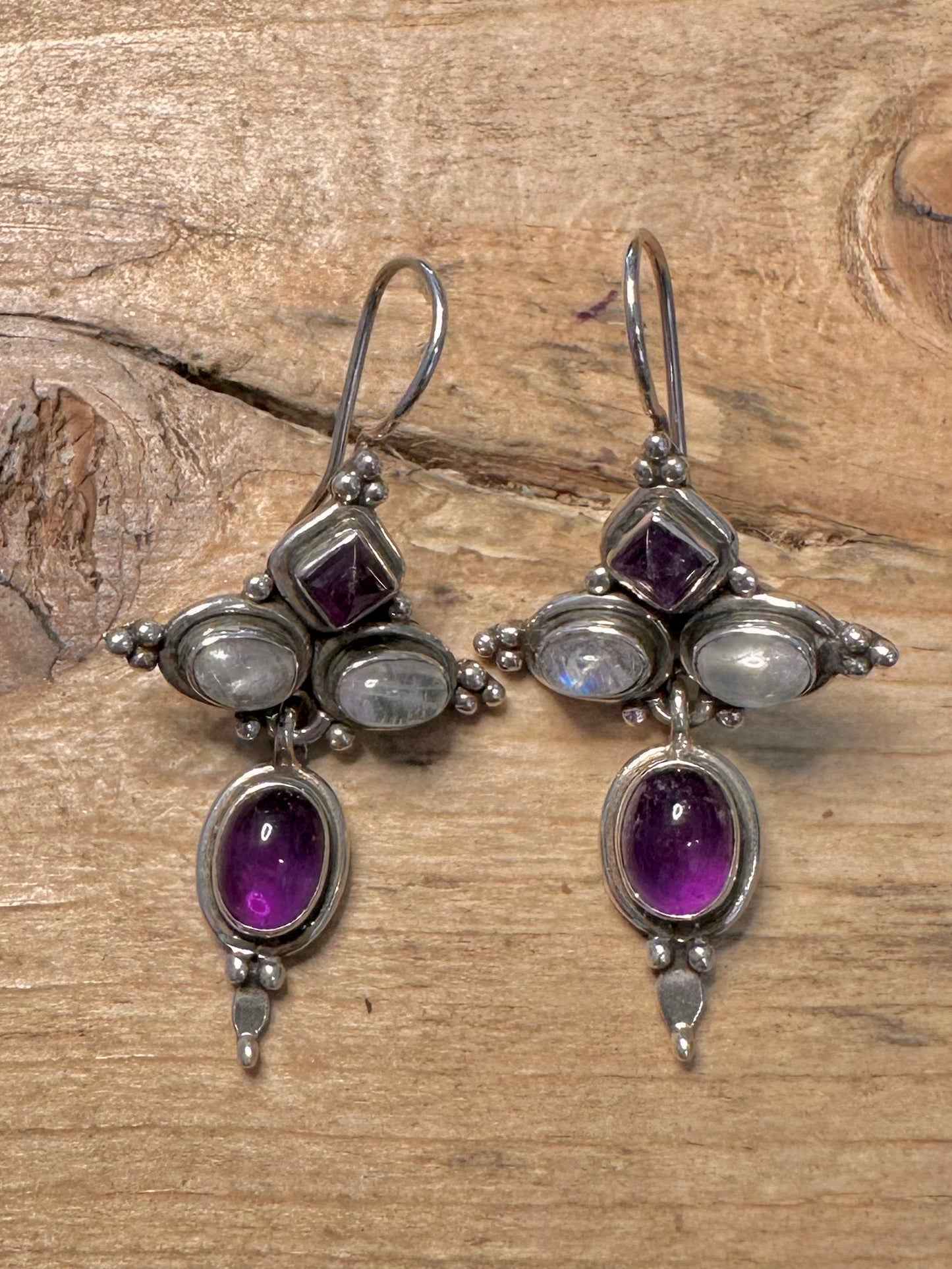Vintage Amethyst and Moonstone 925 Silver Earrings