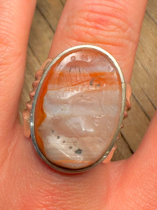 Vintage Carnelian Intaglio Head 925 Sterling Silver Size U Ring