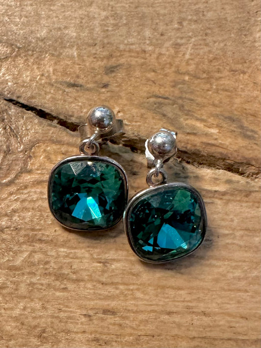 Modern Blue Square 925 Silver Earrings