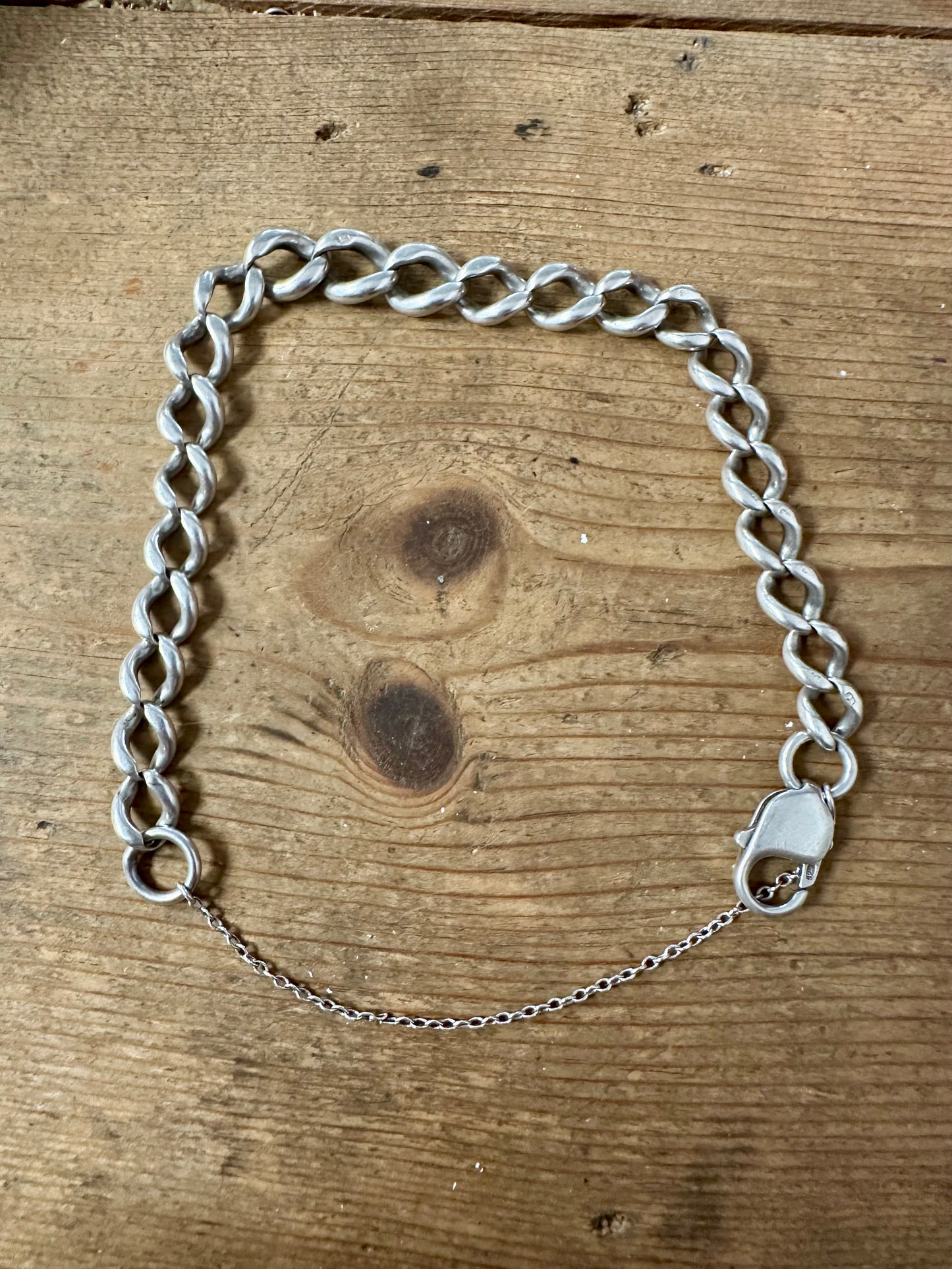 Vintage Curb Chain with Safety Chain 925 Silver Bracelet