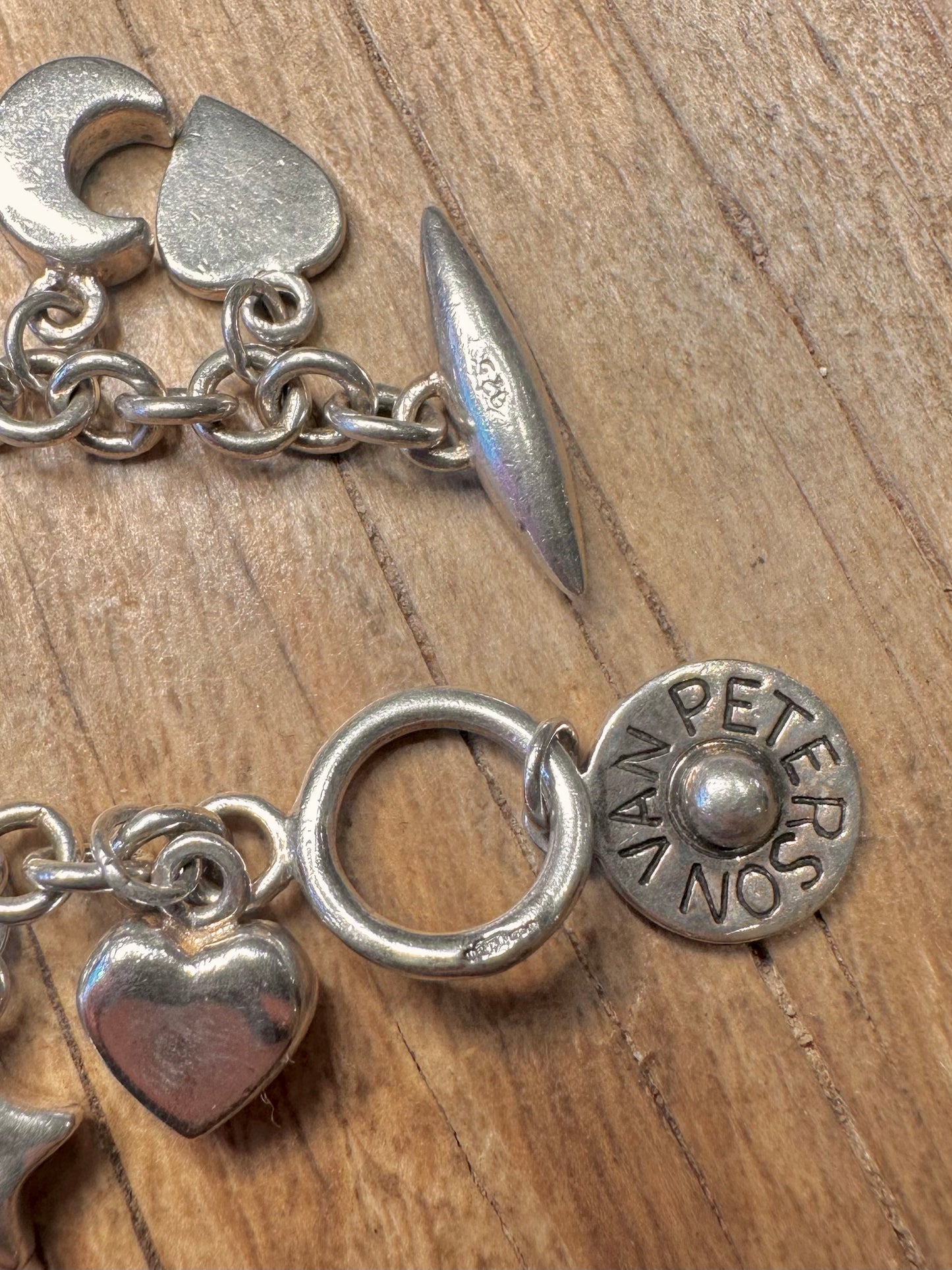 Vintage Van Peterson Belcher Cross Star Moon Charm 925 Sterling Silver 16.2 inch Necklace