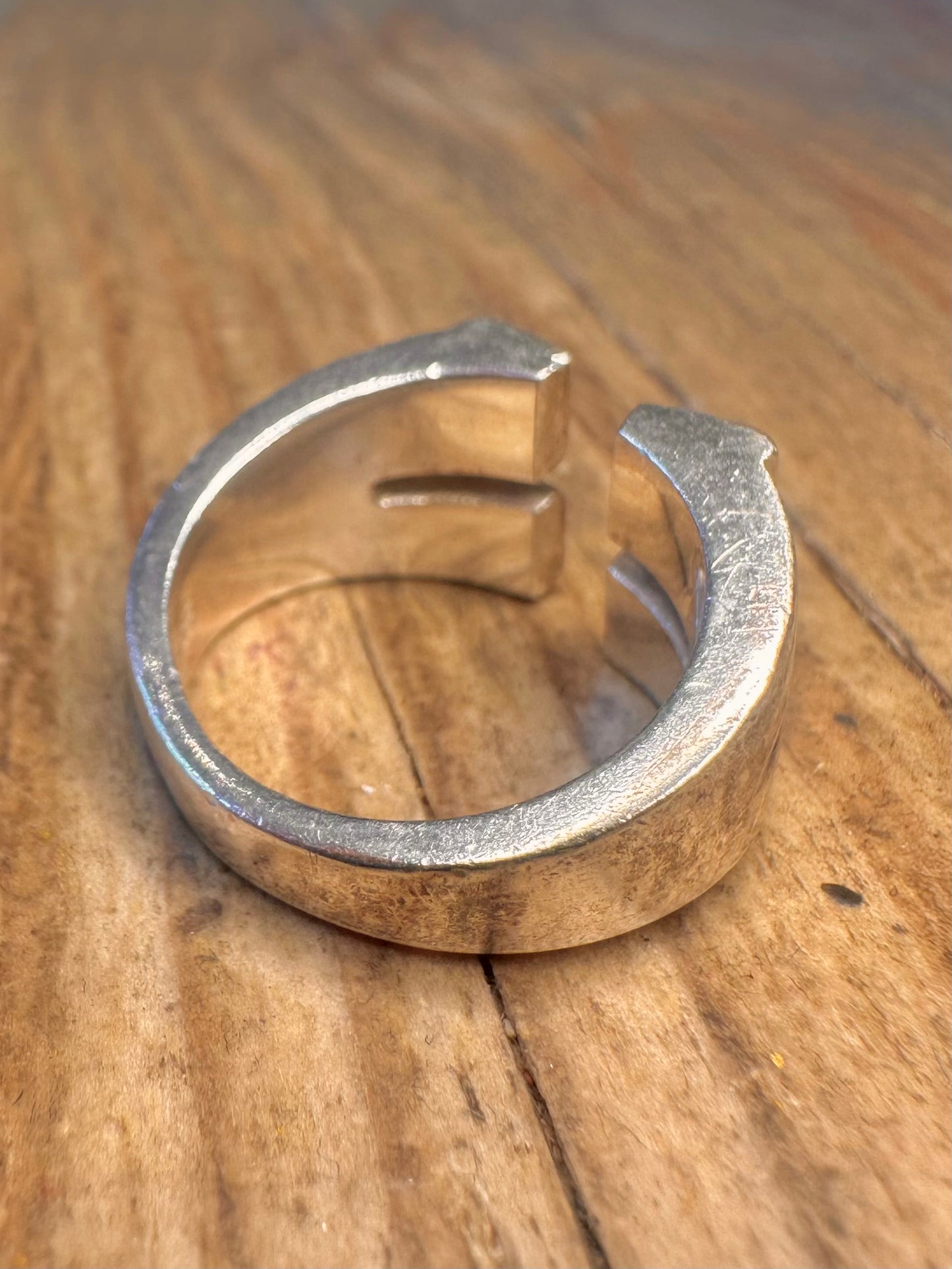 Abstrakter offener Dual-Block-Ring aus 925er Sterlingsilber, Größe N