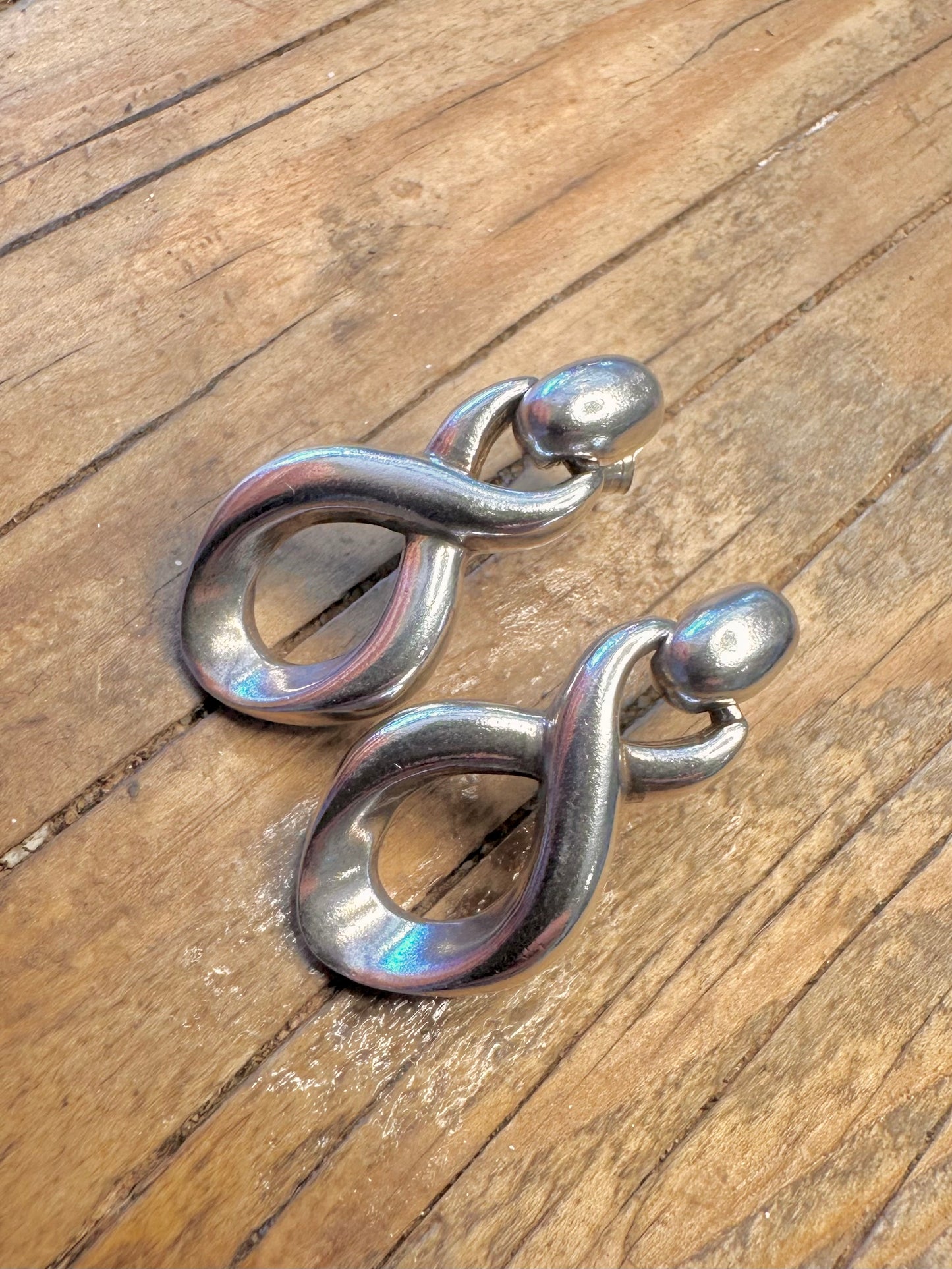 Modernist  Twisted Dangle 925 Sterling Silver Earrings