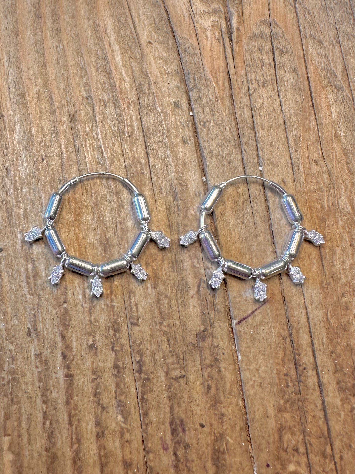 CZ Stone Tubes Hoops 925 Sterling Silver Earrings