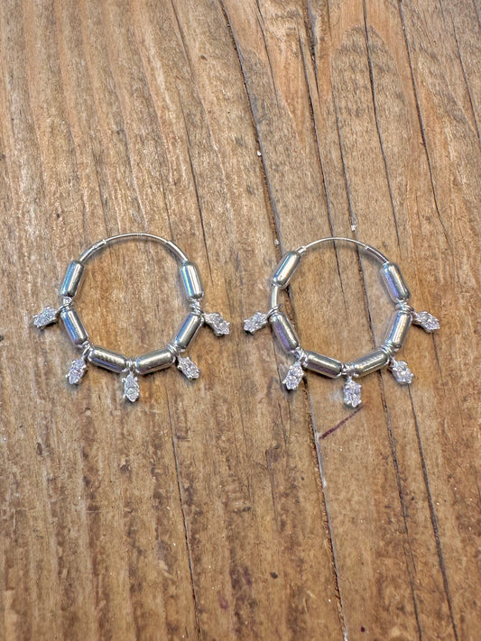 CZ Stone Tubes Hoops 925 Sterling Silver Earrings