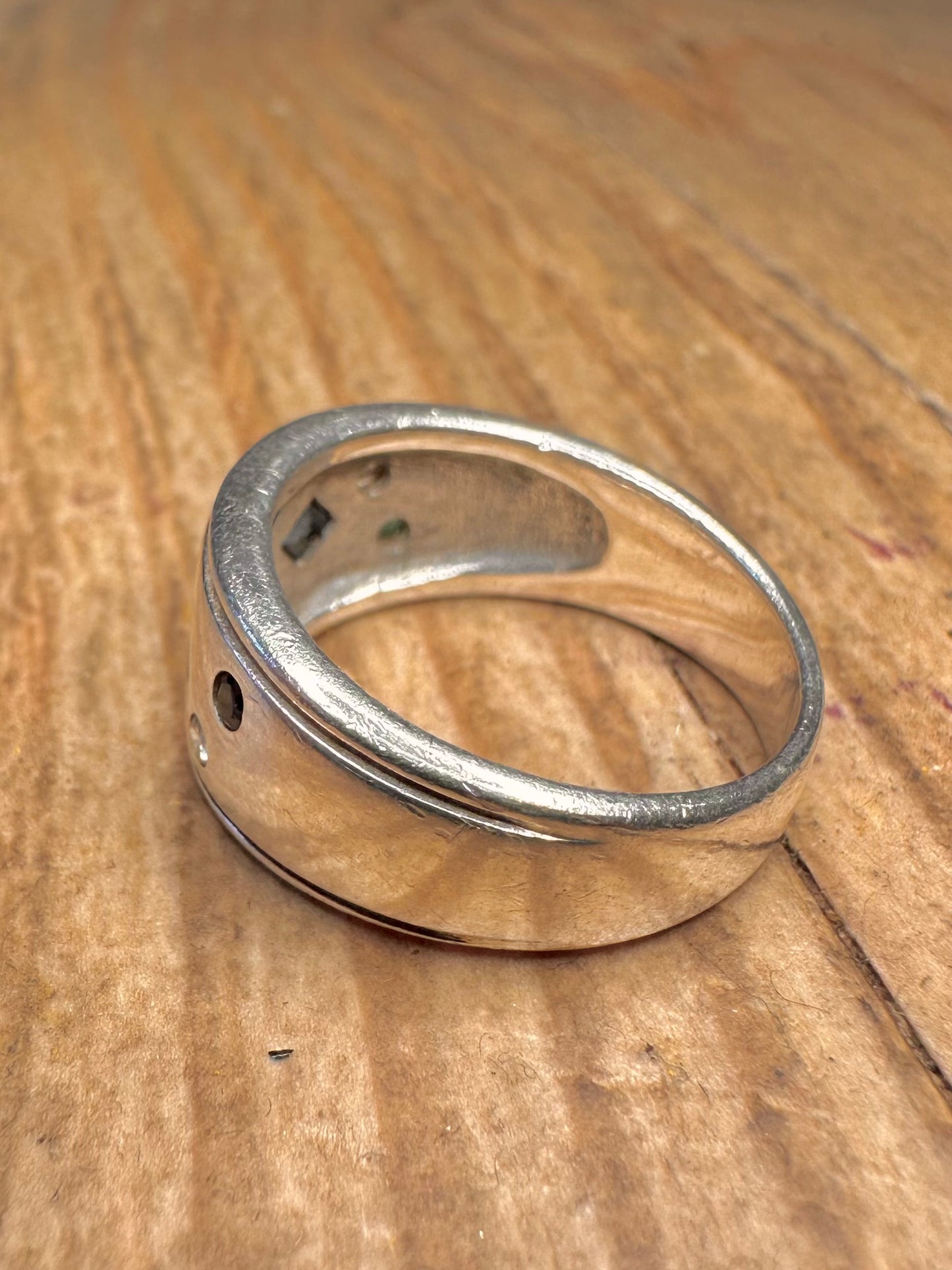 Modernist Multi Gemstone Inlay 925 Sterling Silver Size P Ring
