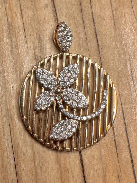 Modern CZ Stone Flower Gold on 925 Sterling Silver Pendant