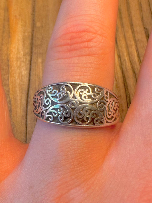 Wide Intricate Design 925 Sterling Silver Size W Ring