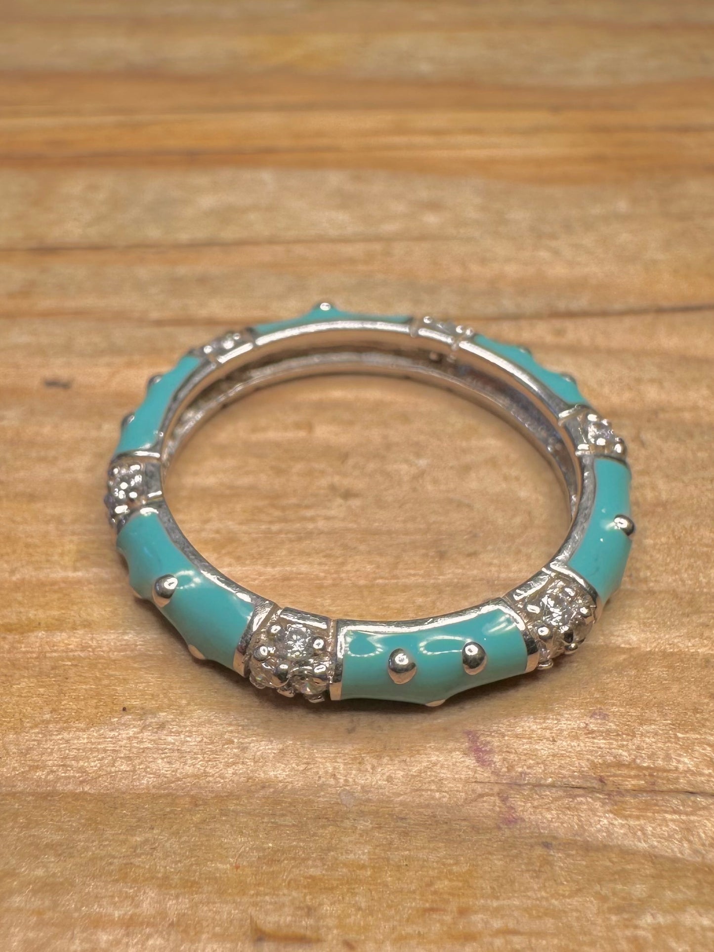 Modern Blue Enamel and White Stone Maker ESPO 925 Sterling Silver Size S Ring