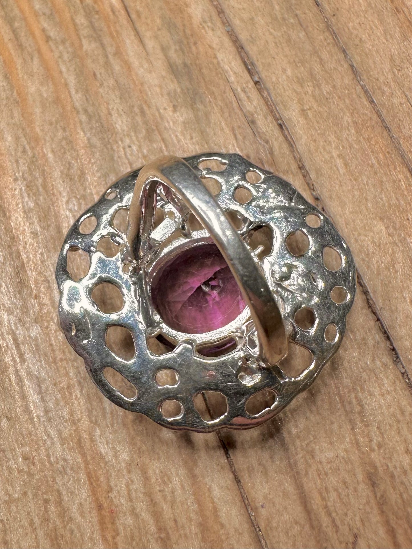 Modernist Abstract Purple Amethyst and Dark Blue Stone 925 Sterling Silver Size O Ring