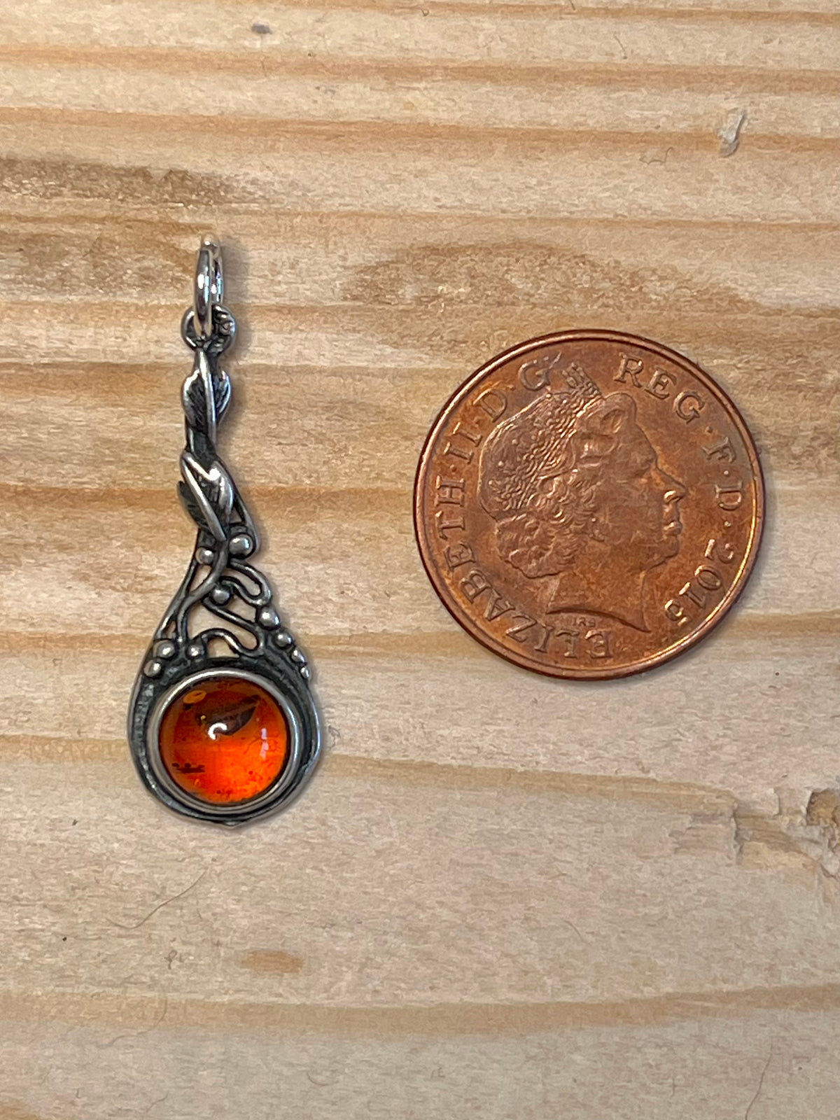 Amber Long Leaf 925 Sterling Silver Pendant