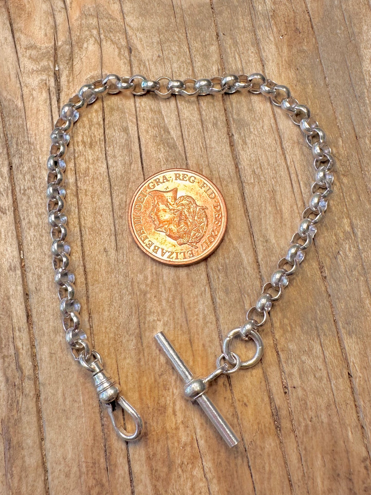 Belcherkette Albertkette T-Bar 925er Sterlingsilber 7 Zoll Armband