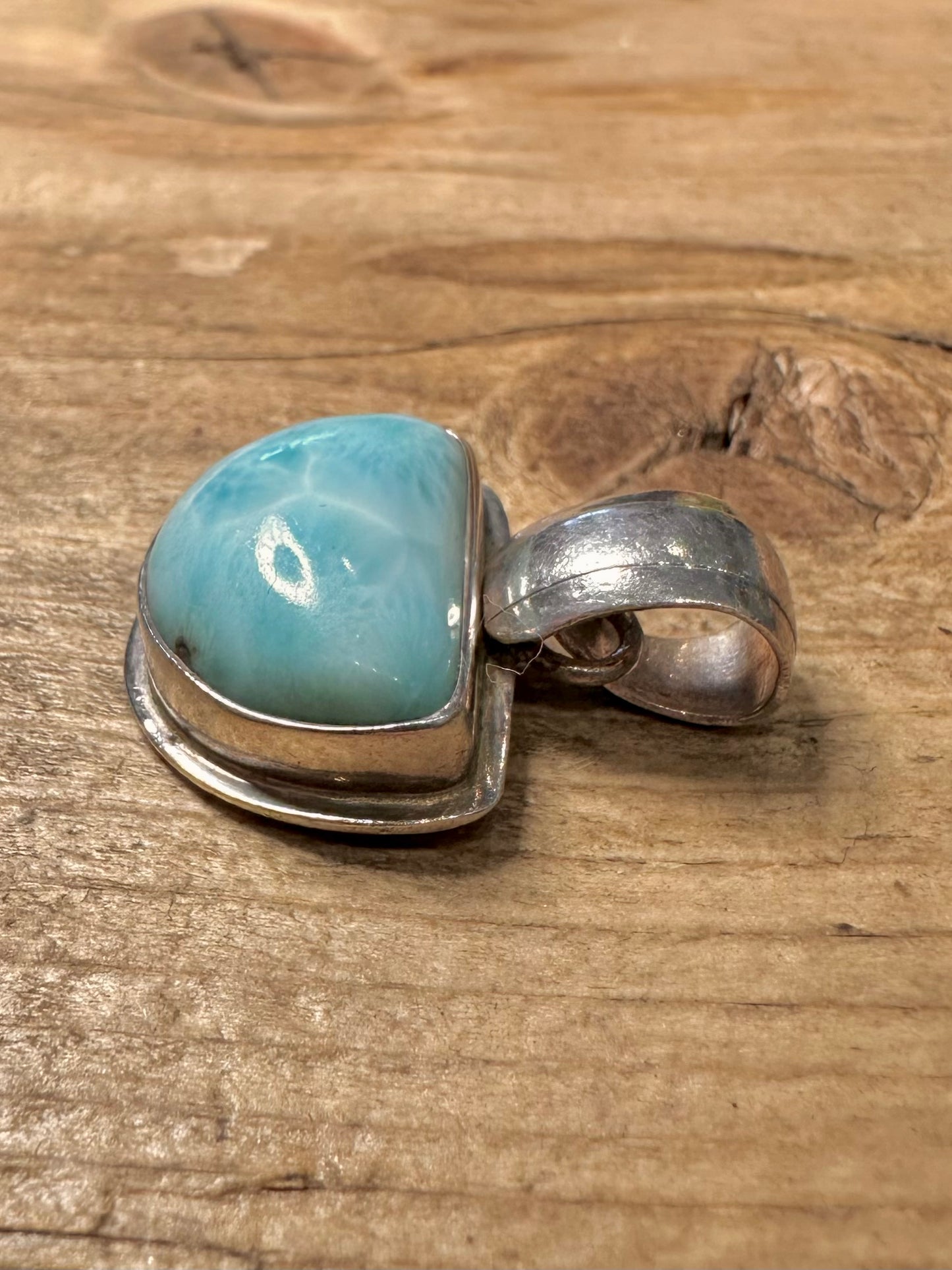 Vintage Larimar Semi Circle 925 Silver Pendant