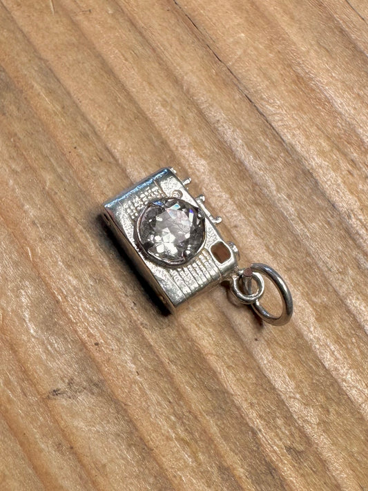 Camera White Stone 925 Sterling Silver Charm Pendant