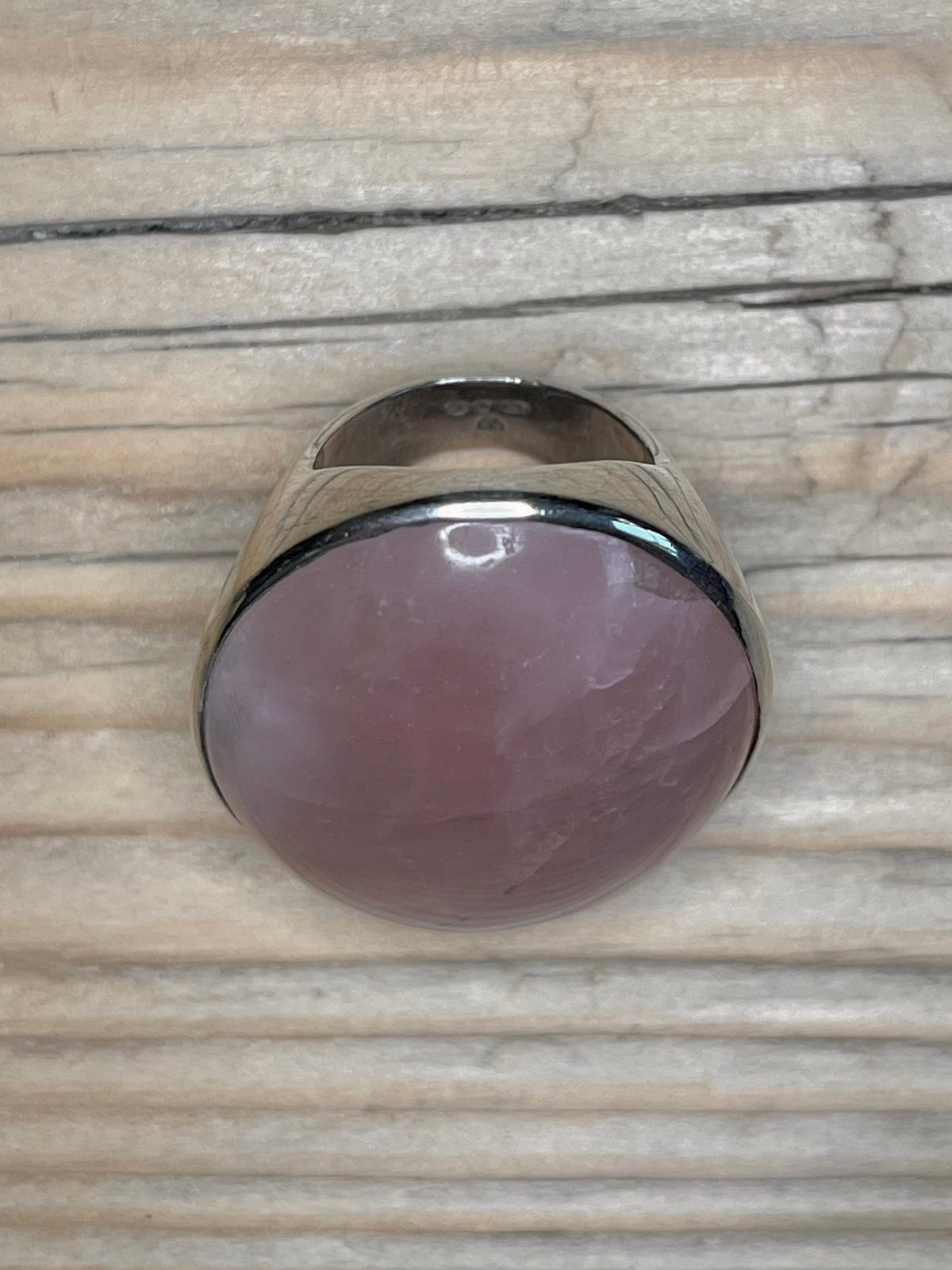 Large Rose Quartz 925 Sterling Silver Size N Ring