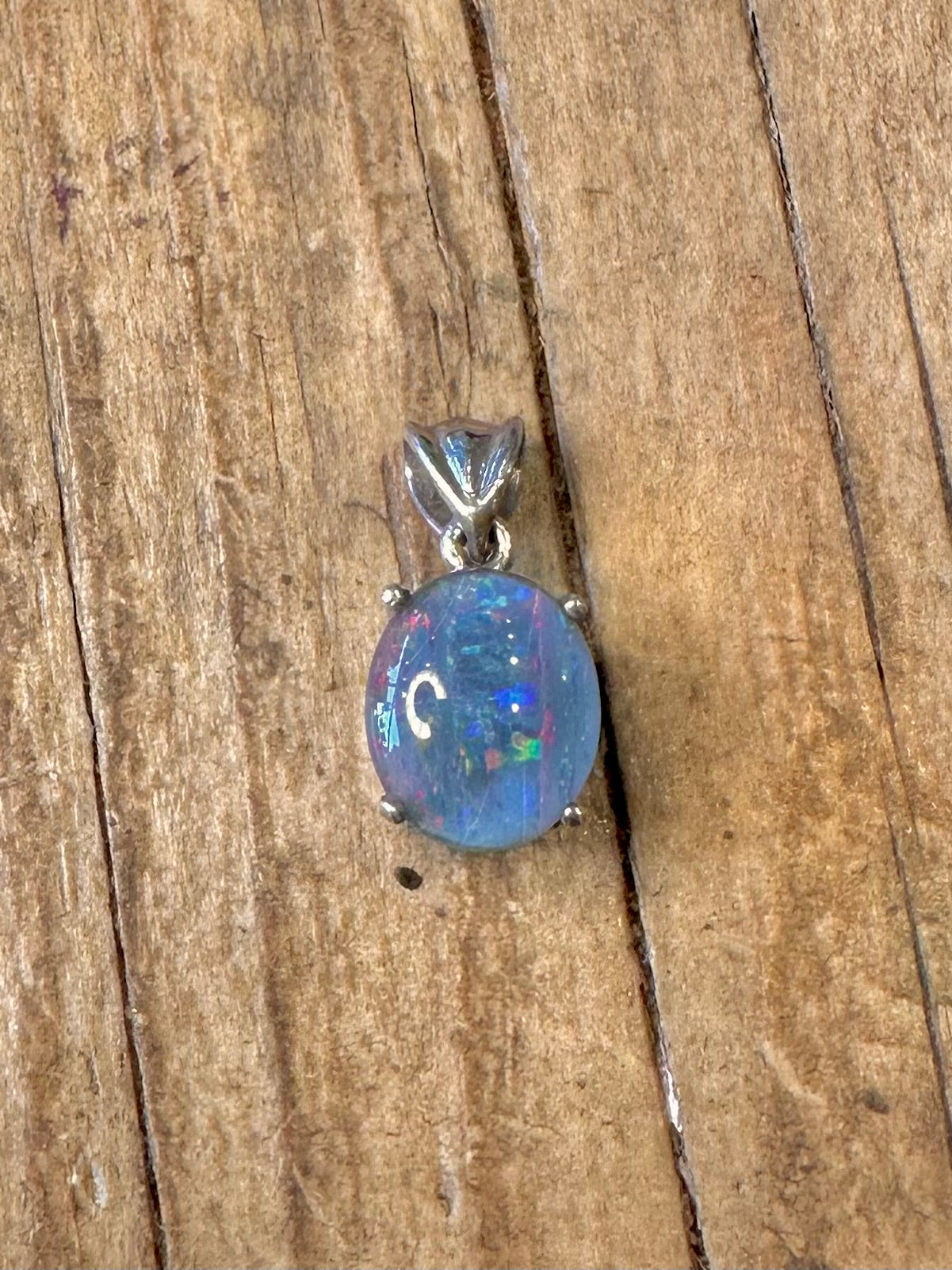 Blauer Opal Cabochon 925 Sterling Silber Anhänger