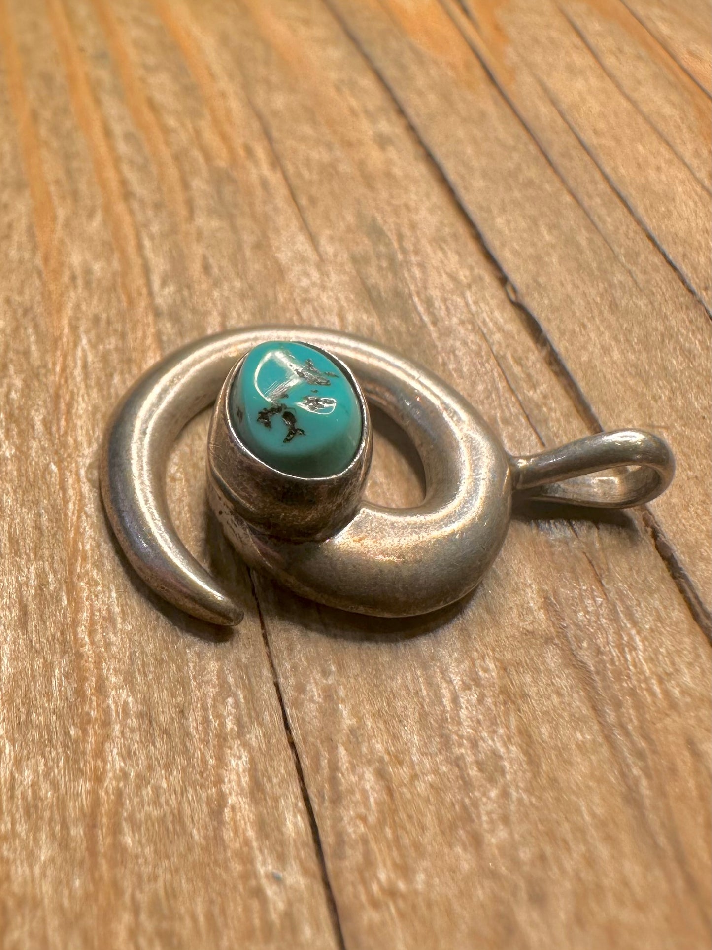 Vintage Navajo Turquoise Swirl Maker LM 925 Sterling Silver Pendant