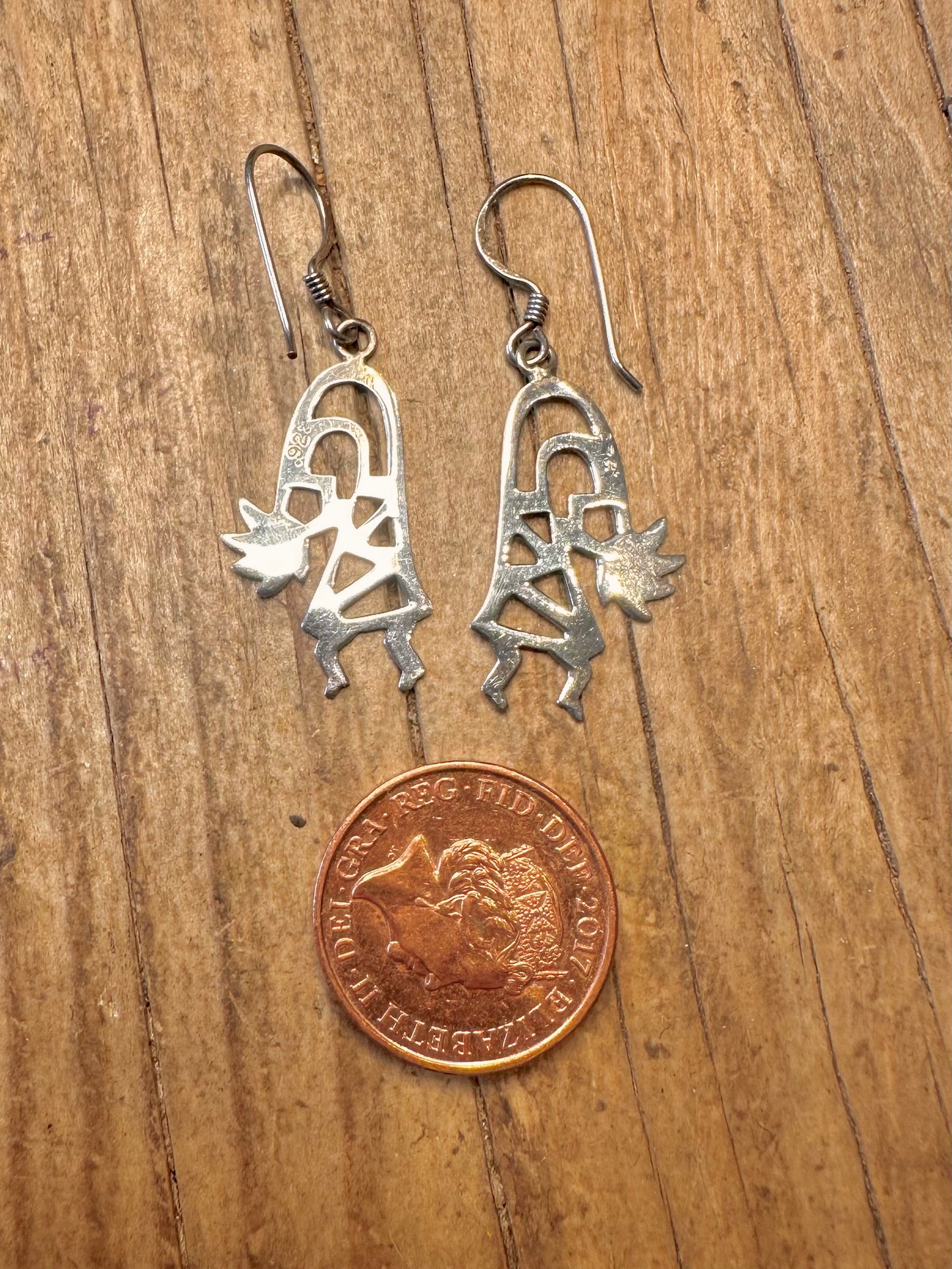 Kokopelli Figure Dangle 925 Sterling Silver Earrings