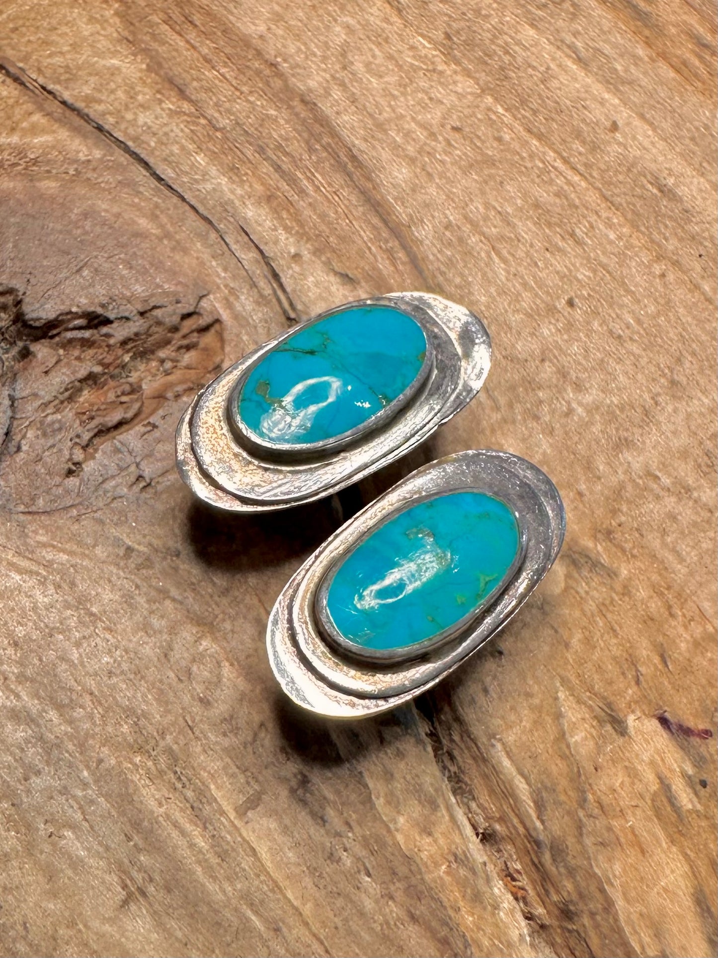 Vintage Turquoise Oval 925 Silver Stud Earrings