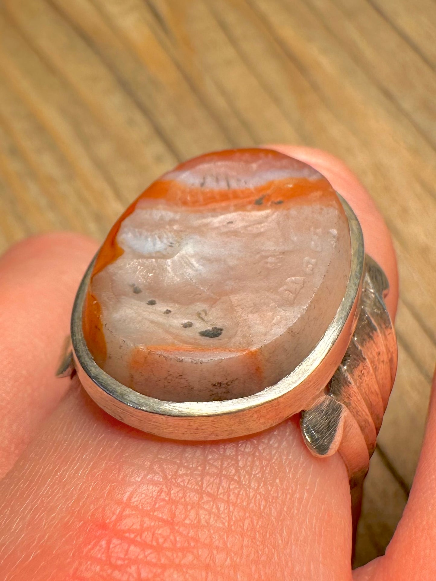 Vintage Carnelian Intaglio Head 925 Sterling Silver Size U Ring