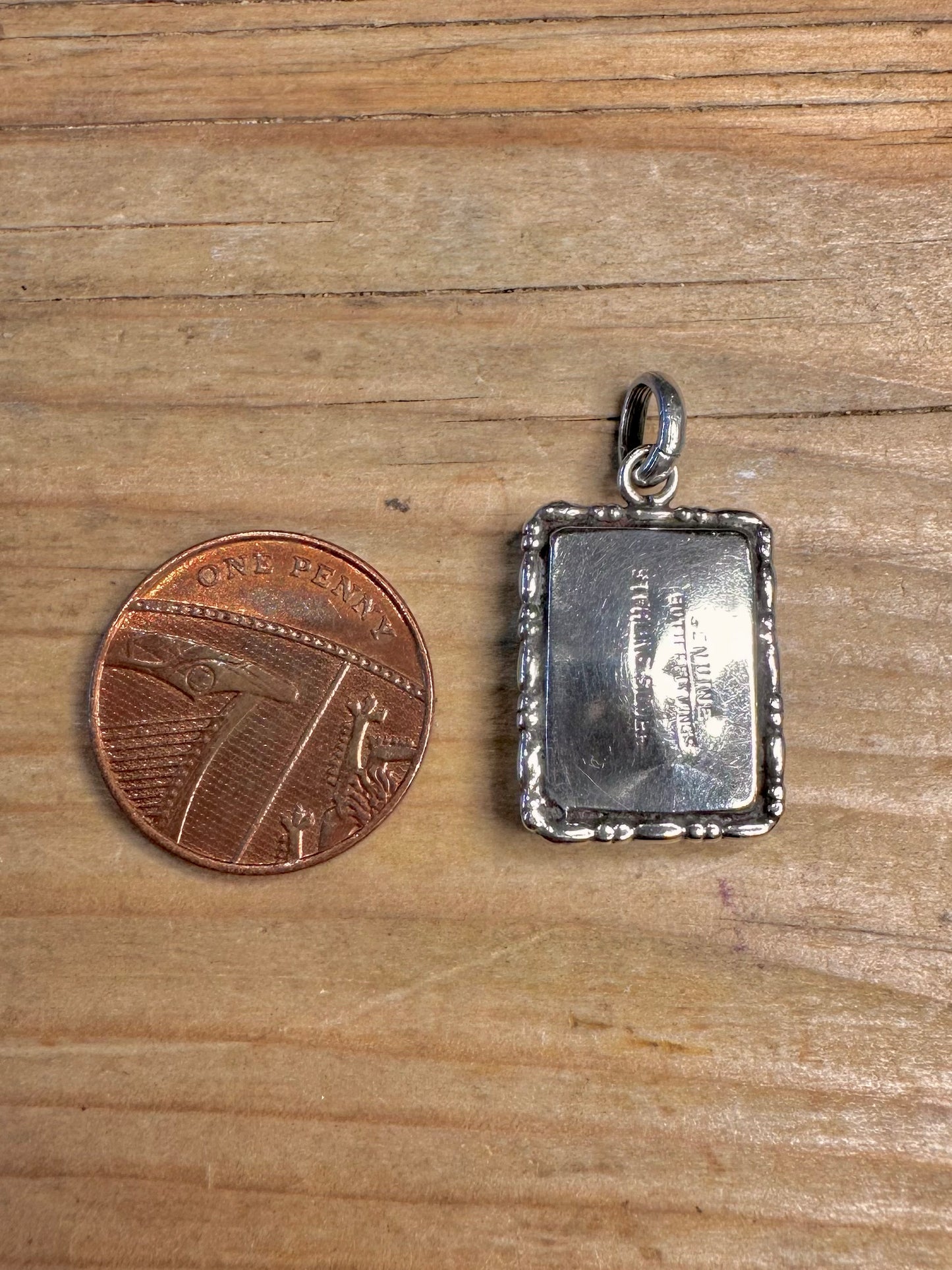 Vintage Butterfly Wing Textured Rectangle 925 Sterling Silver Pendant