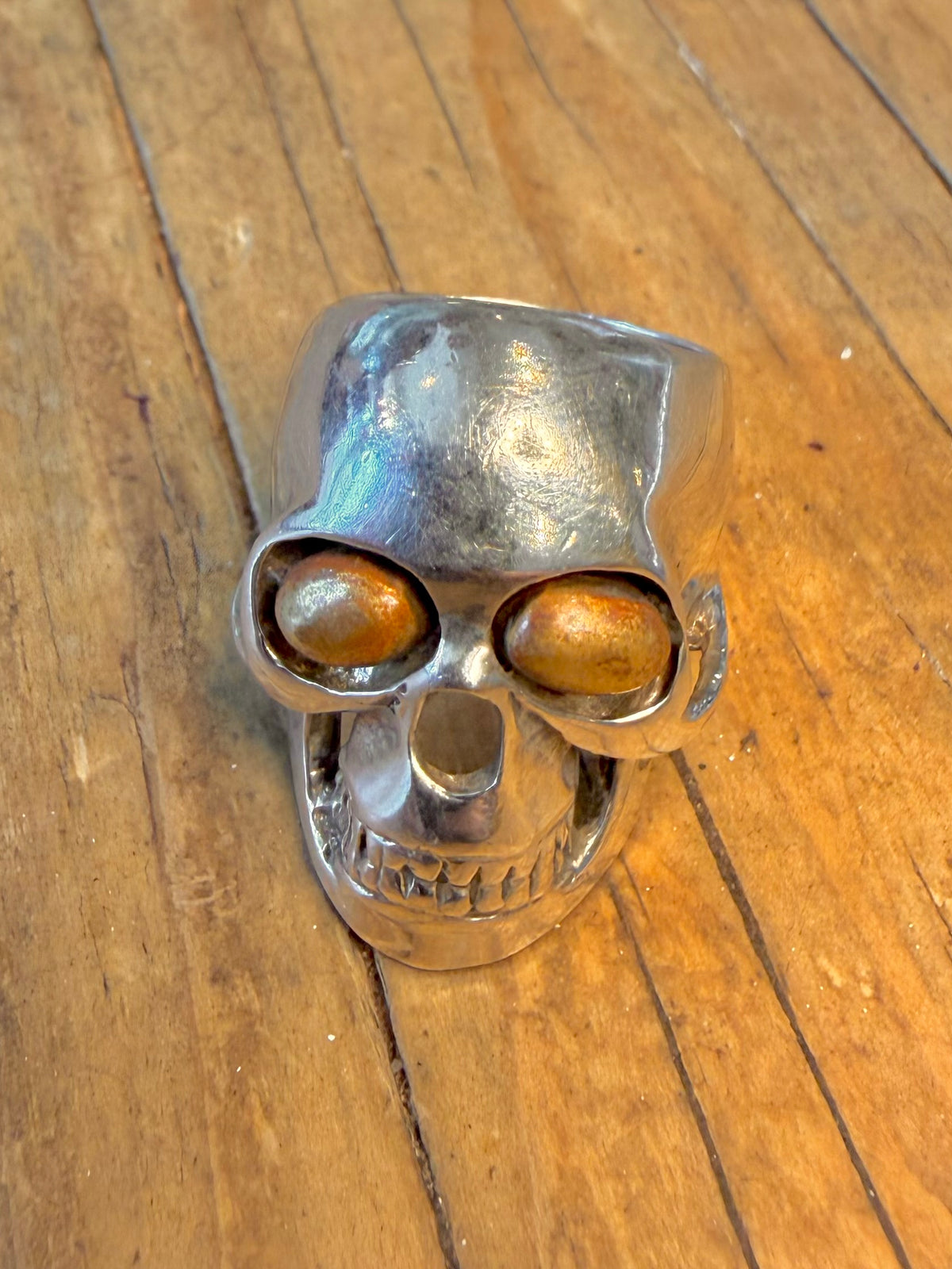Large Skull Head with Golden Eyes 925 Sterling Silver Size P1/2 Ring