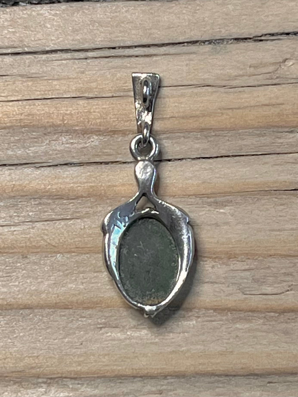 Dark Green Oval Jade and Marcasite 925 Sterling Silver Pendant