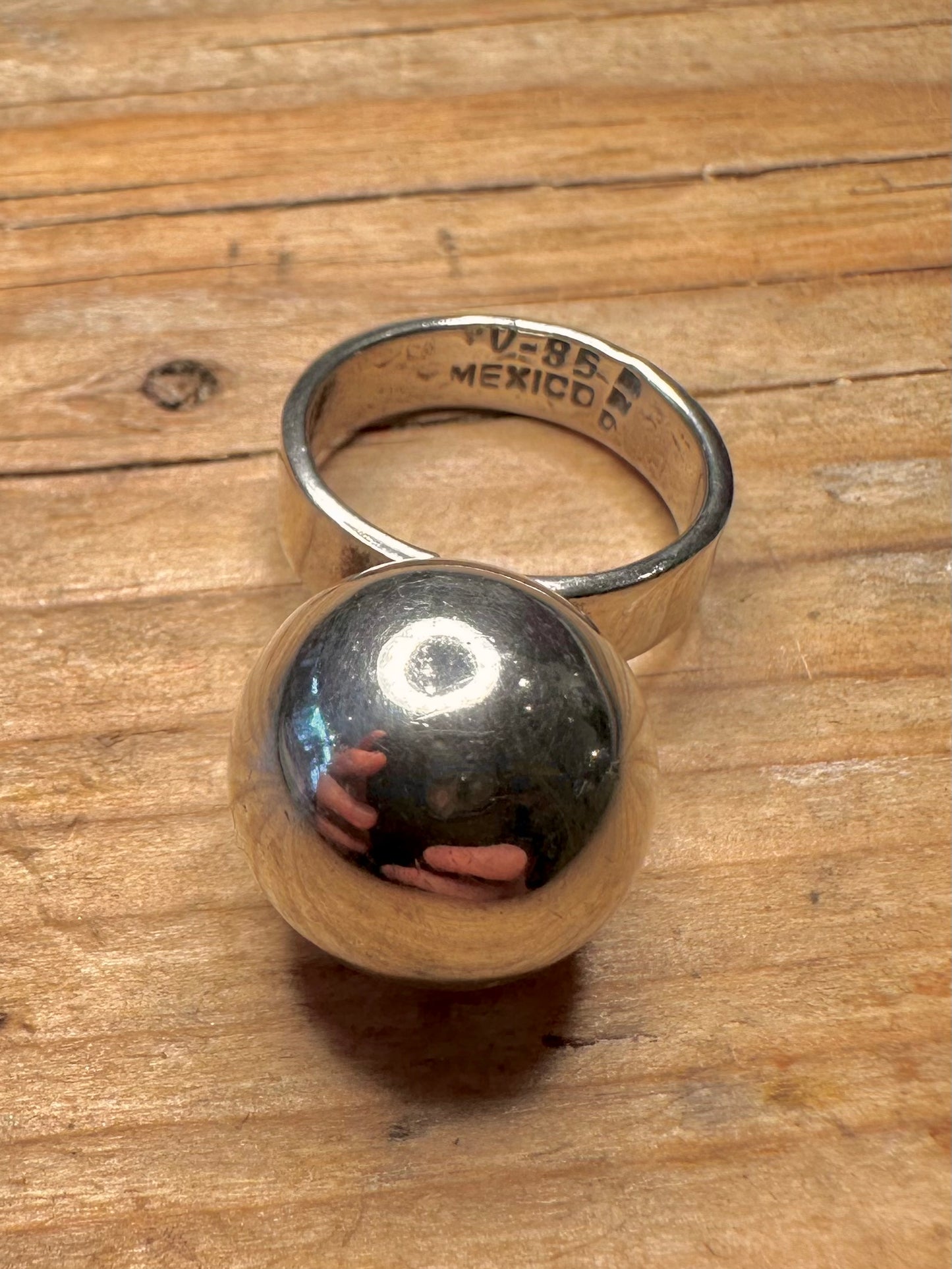 Vintage Modernist Ball Chime Mexico 925 Sterling Silver Size N Ring
