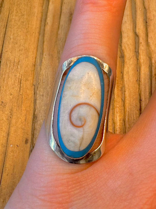 Eye of Shiva Blue Border 925 Sterling Silver Size N Ring