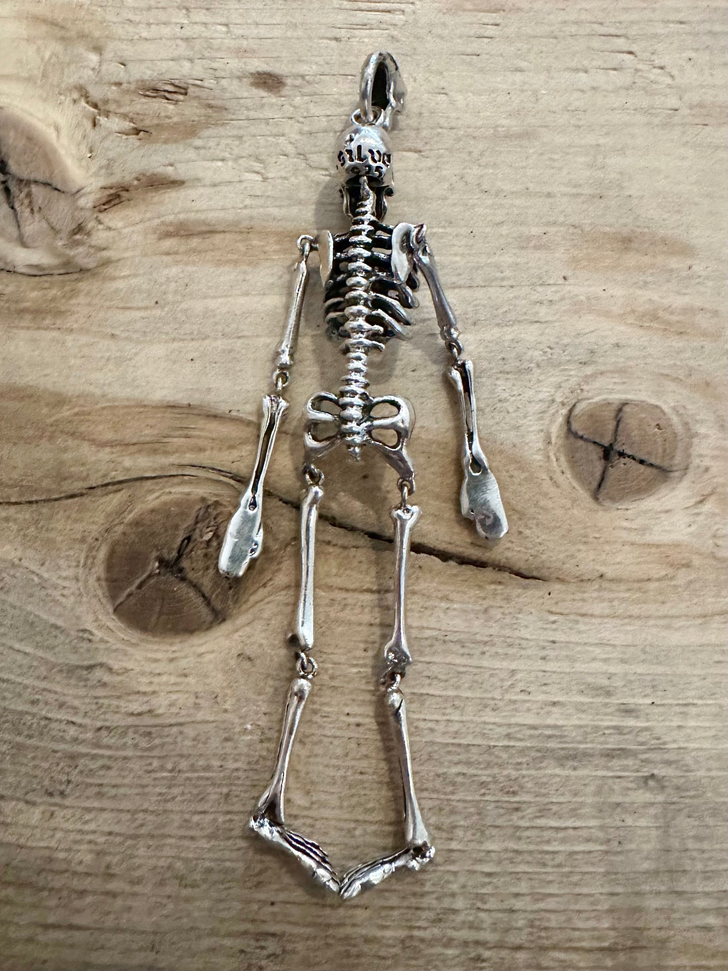 Vintage Articulated Skeleton 925 Silver Pendant