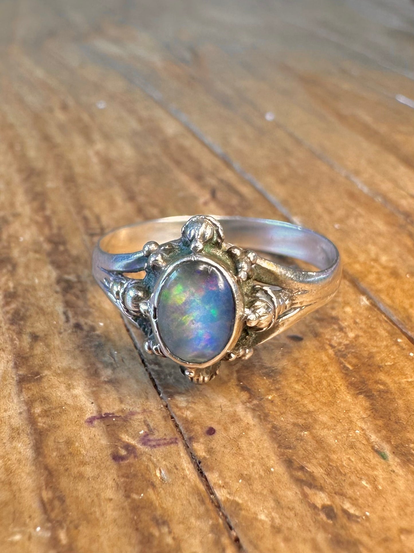 Ornate Opal 925 Sterling Silver Size R1/2 Ring