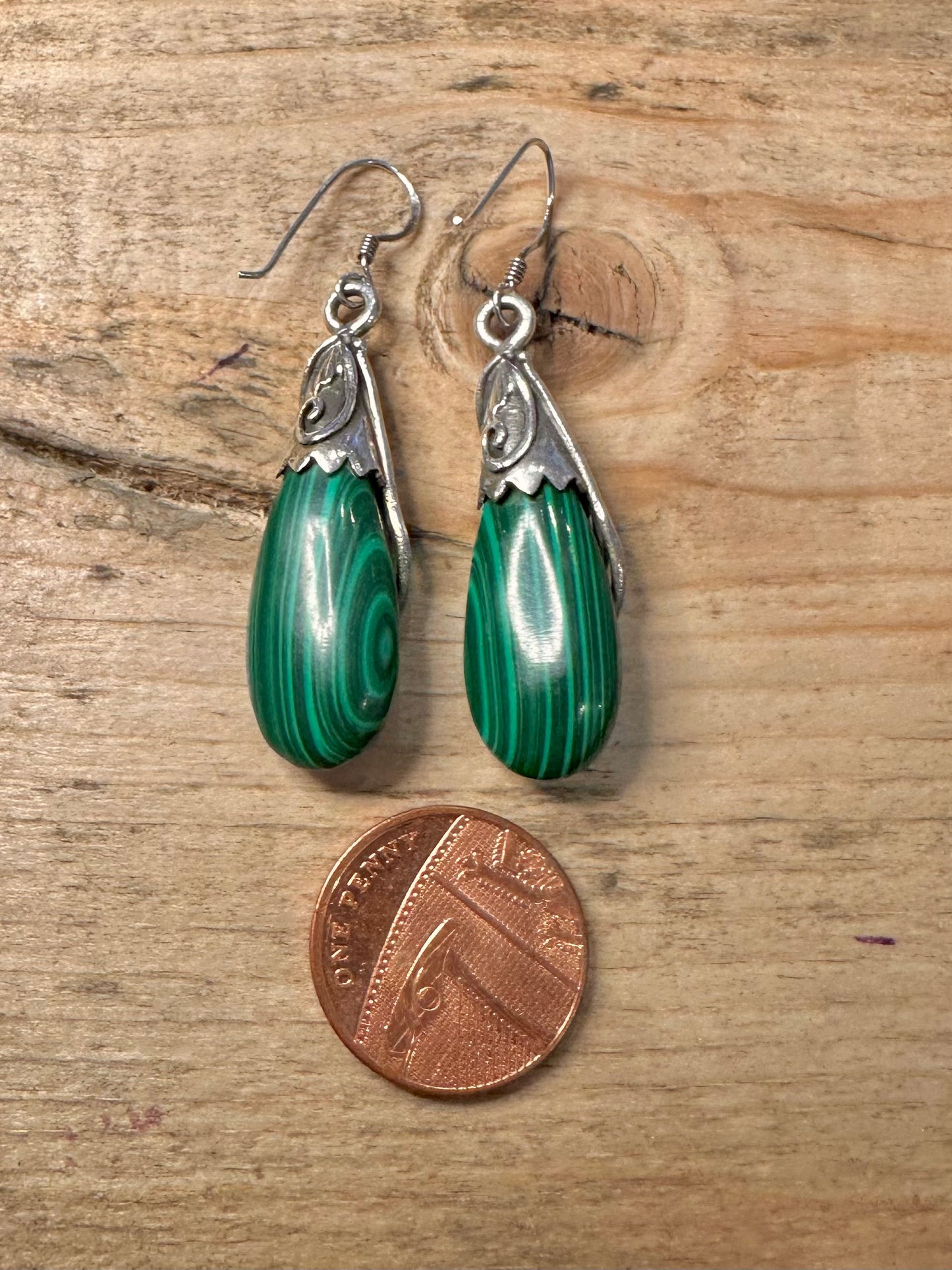 Abstract Malachite Dangle 925 Silver Earrings