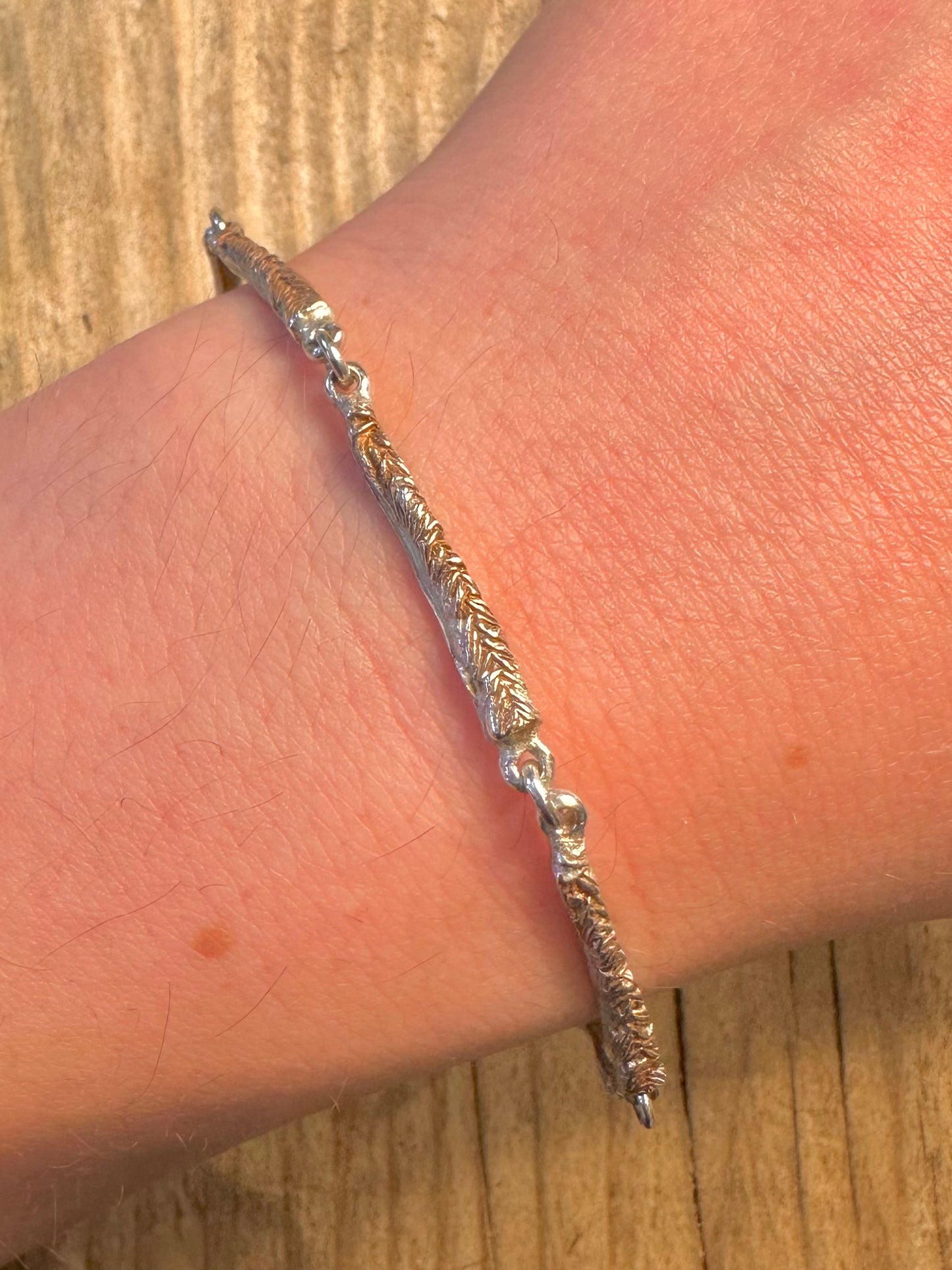 Abstract Unique Bar Gold Ish on 925 Sterling Silver 8 inch Bracelet