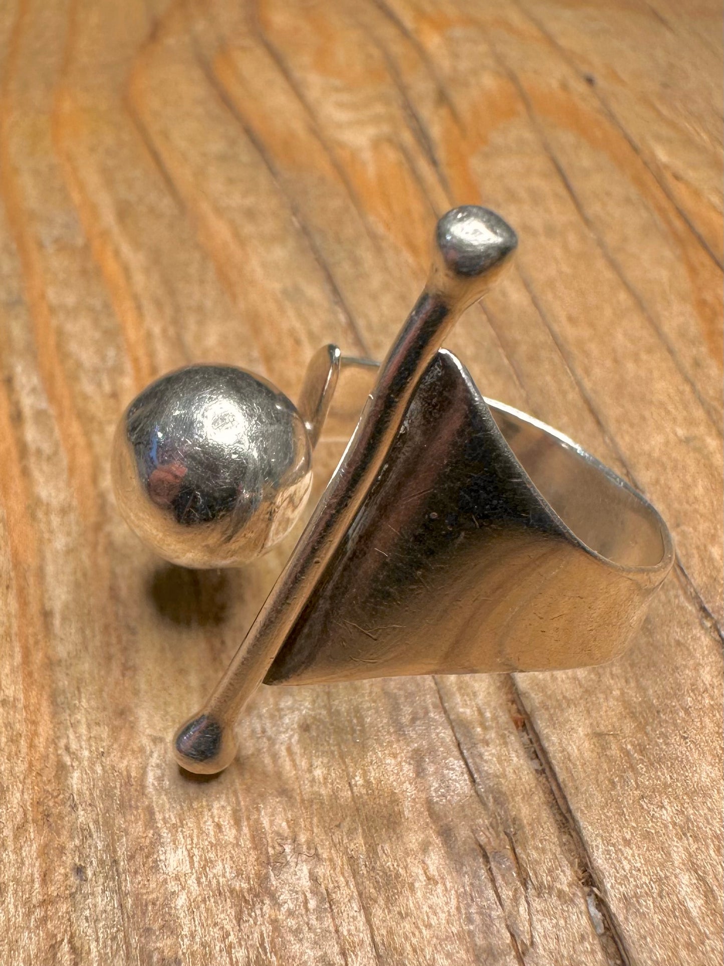 Abstrakter Kugel- und Stangen-Ring aus 925er Sterlingsilber, verstellbare Größe P1/2
