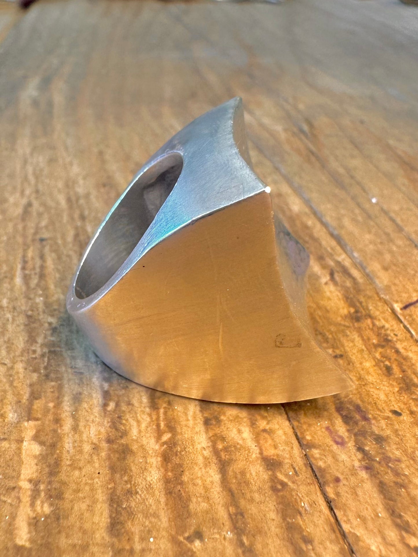 Chunky Heavy Hammered Square Curved Mexico 925 Sterling Silver Size L Ring