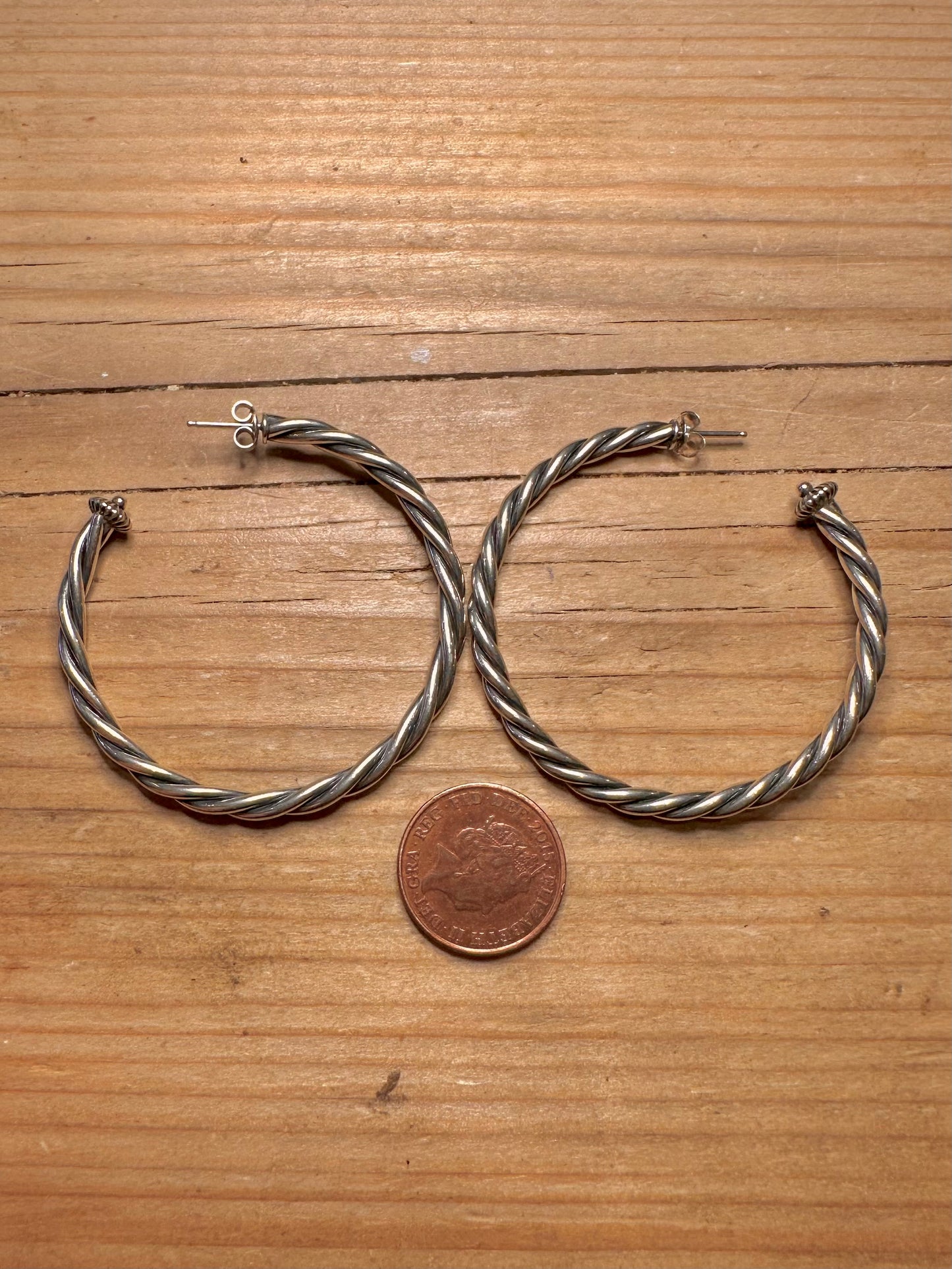 Vintage Twisted Half Hoops 925 Sterling Silver Earrings