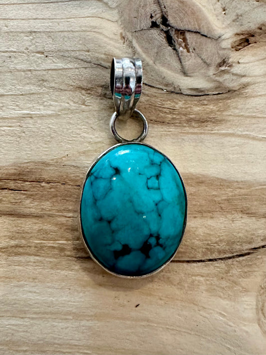 Vintage Oval Turquoise 925 Silver Pendant