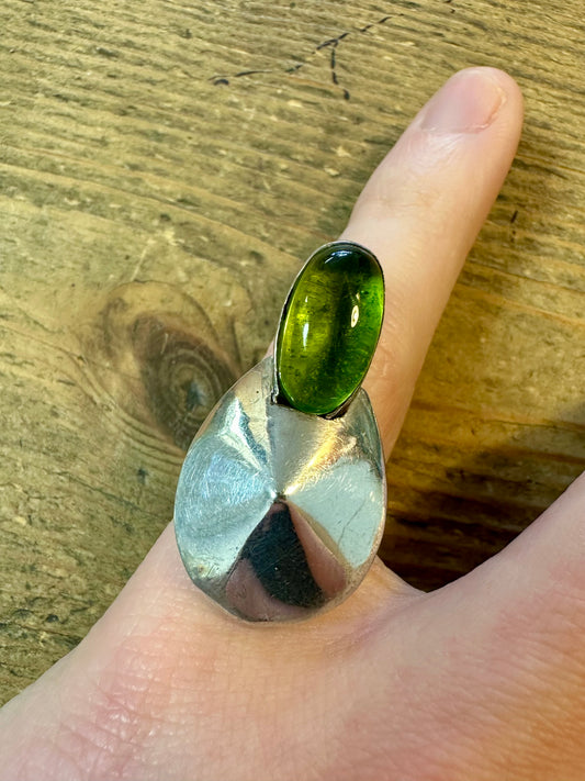 Abstract Green Stone 925 Silver Size O Ring