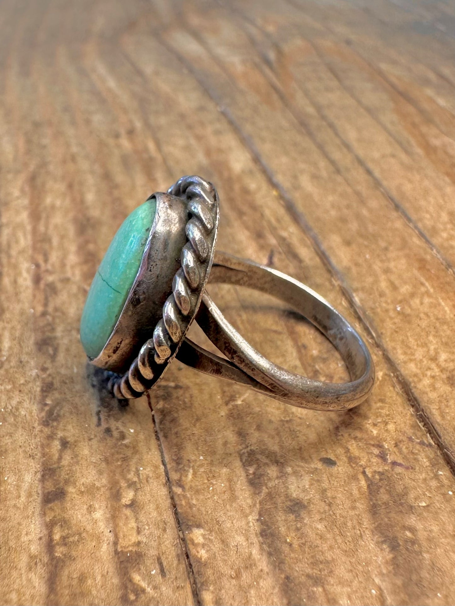 Native American Türkis Seilrand Fassung Silber Ring Größe K