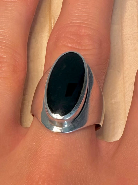 Onyx Signet 925 Sterling Silver Size Q Ring