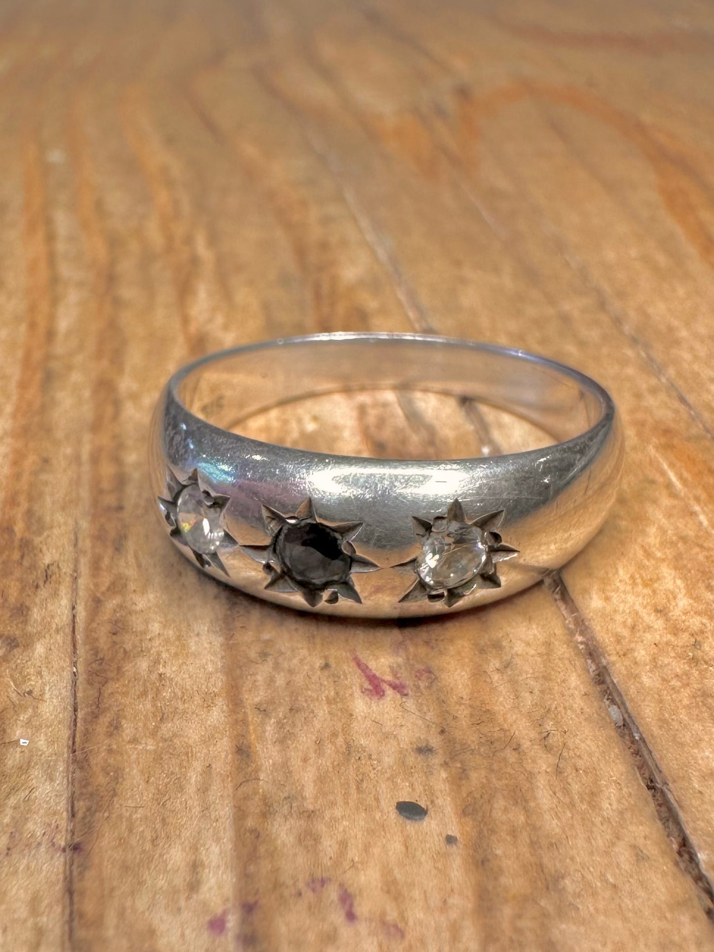 Vintage Gypsy Dark Blue and White Stone 925 Sterling Silver Size U Ring