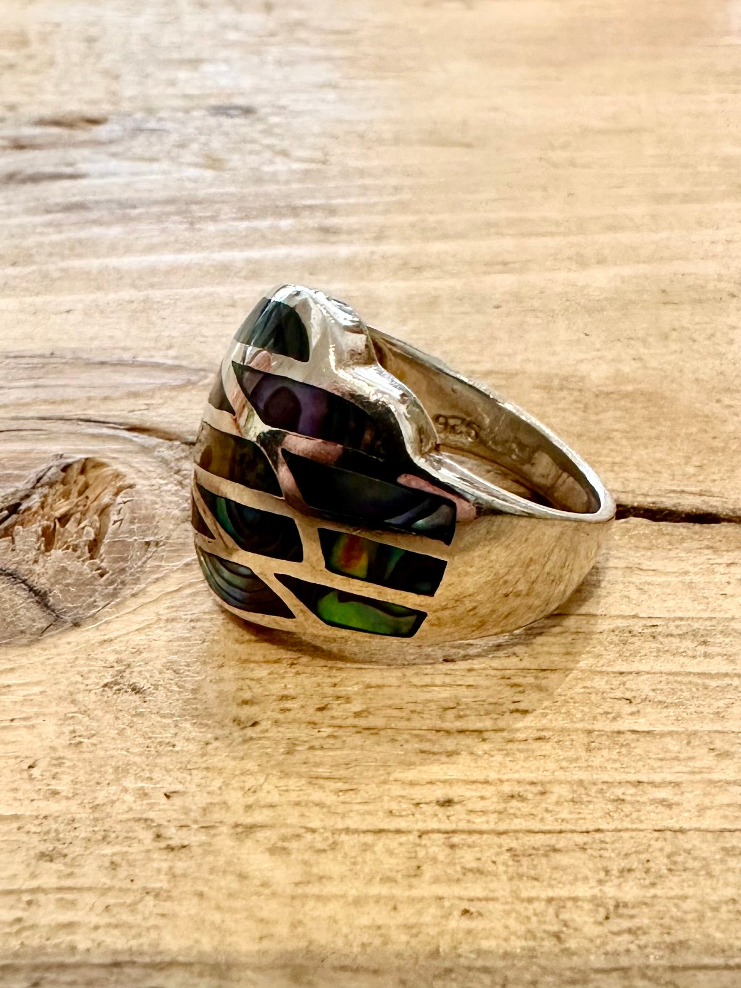 Modernist Abalone Inlay Dome 925 Silver Size P Ring