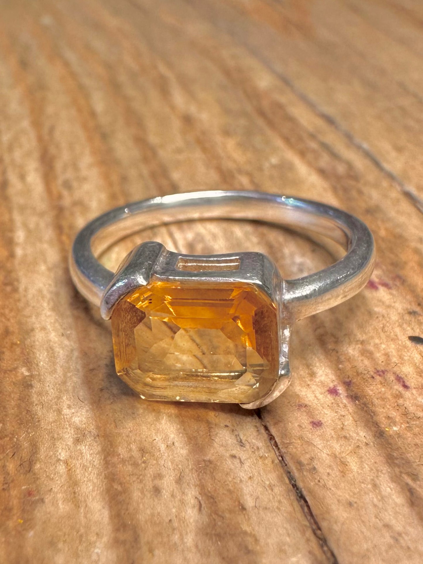 Modernist Citrin 925 Sterling Silber Größe N Ring