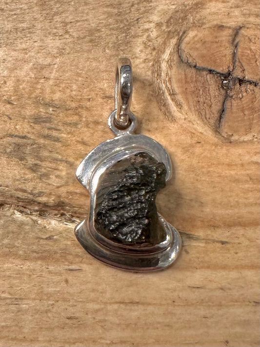 Abstract Moldavite 925 Silver Pendant