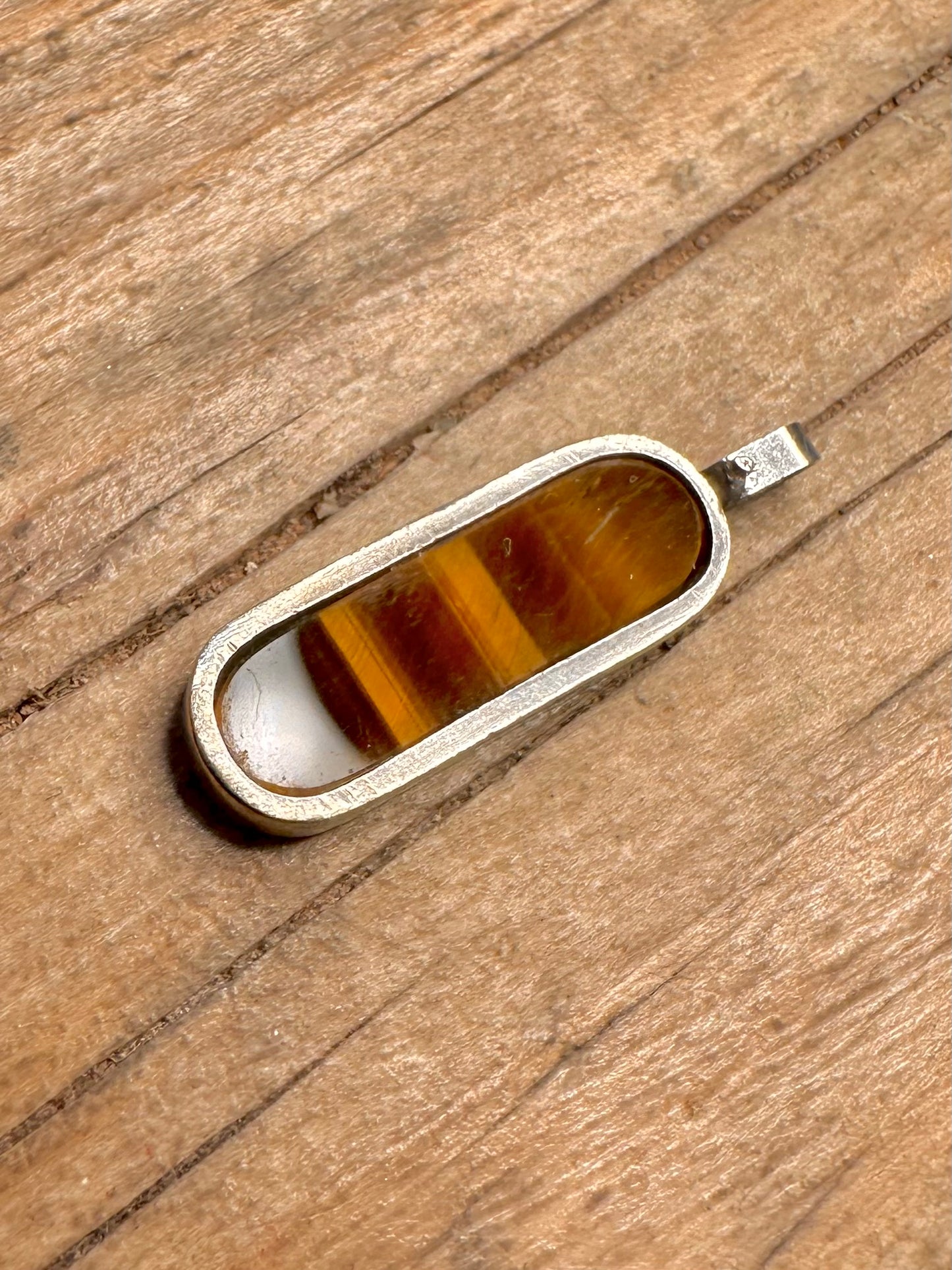 Abstract Tigers Eye Bar 925 Sterling Silver Pendant