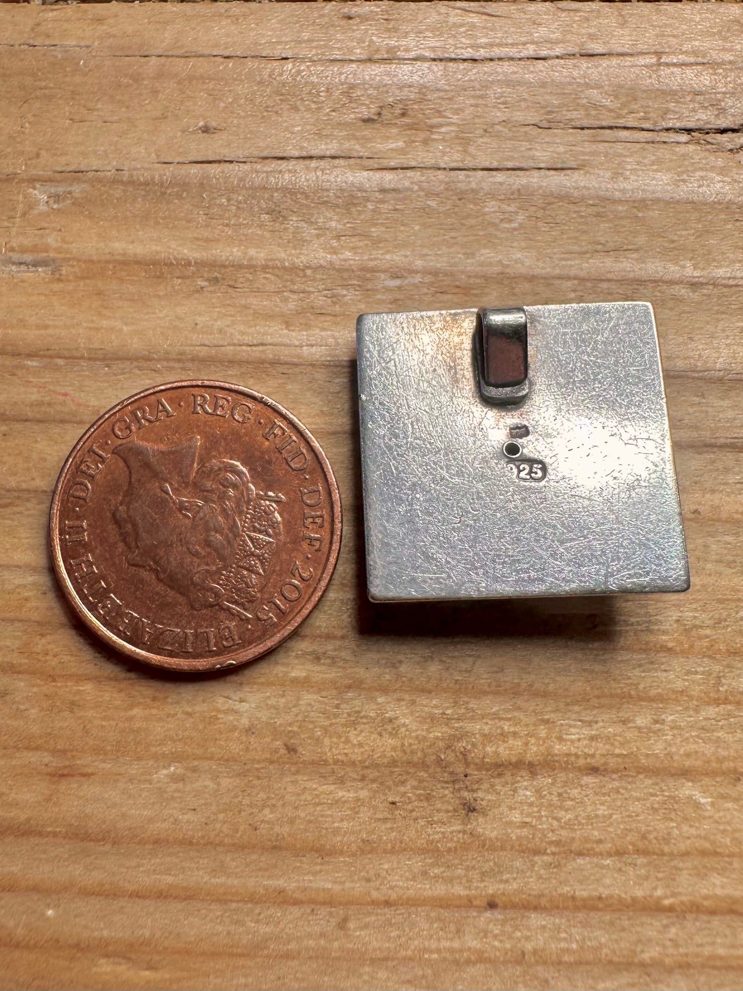 Abstract Square Snowflake Obsidian 925 Sterling Silver Pendant