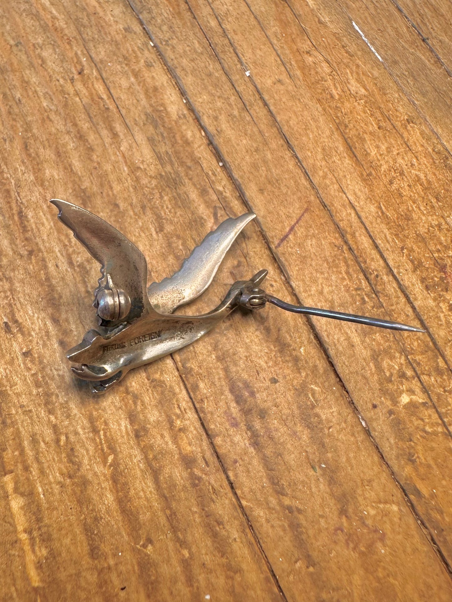Enamel and Marcasite Flying Bird 925 Silver Brooch