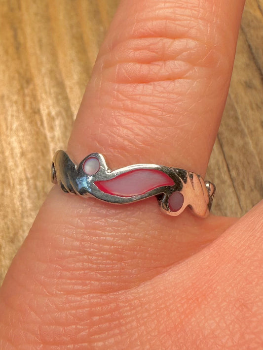 Modernist Pink Mother of Pearl 925 Sterling Silver Size N Ring
